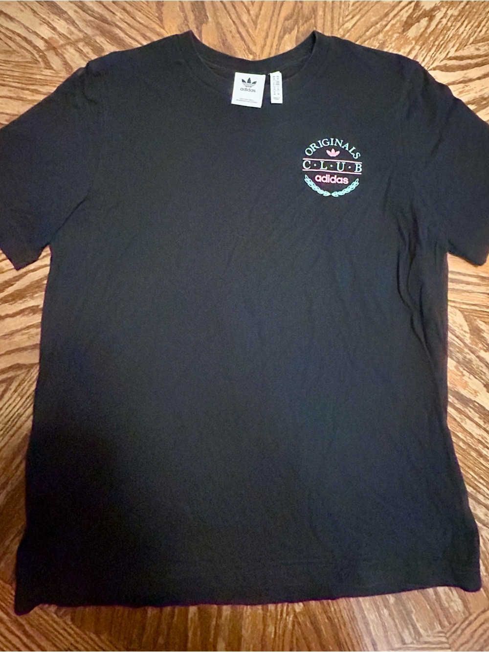 adidas Black Short Sleeve Tee with Small Chest Originals Club Logo